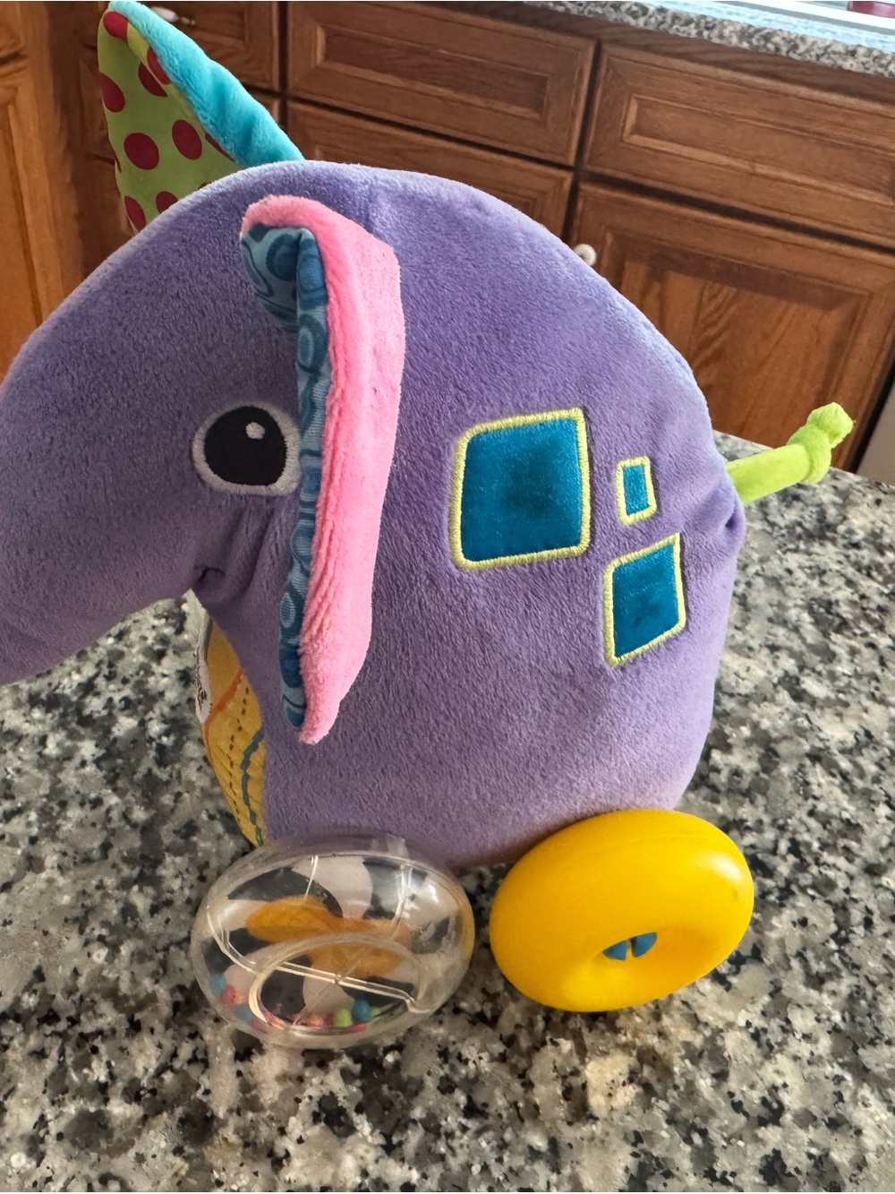 Lamaze Plush Purple Elephant Push Toy with Yellow Wheel